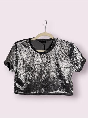 Dolls Kill Club Exx Sassy Solar Silver Crushed Velvet Crop Top Size Large